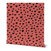 Valentines - Craisy in love pattern - passion vibes - assimetric hearts design - black over coral 300