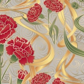 Art Nouveau Carnations - Dove Gray Extra Large