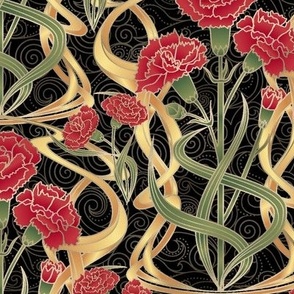 Art Nouveau Carnations - Black