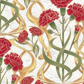Art Nouveau Carnations - White