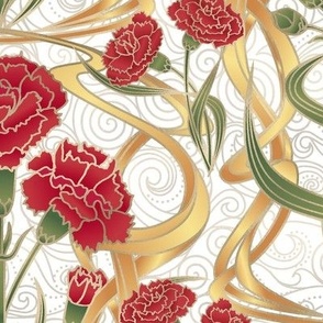 Art Nouveau Carnations - White Extra Large