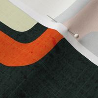 retro shapes large - mid century modern geometric - vintage dark green - retro fabric and wallpaper