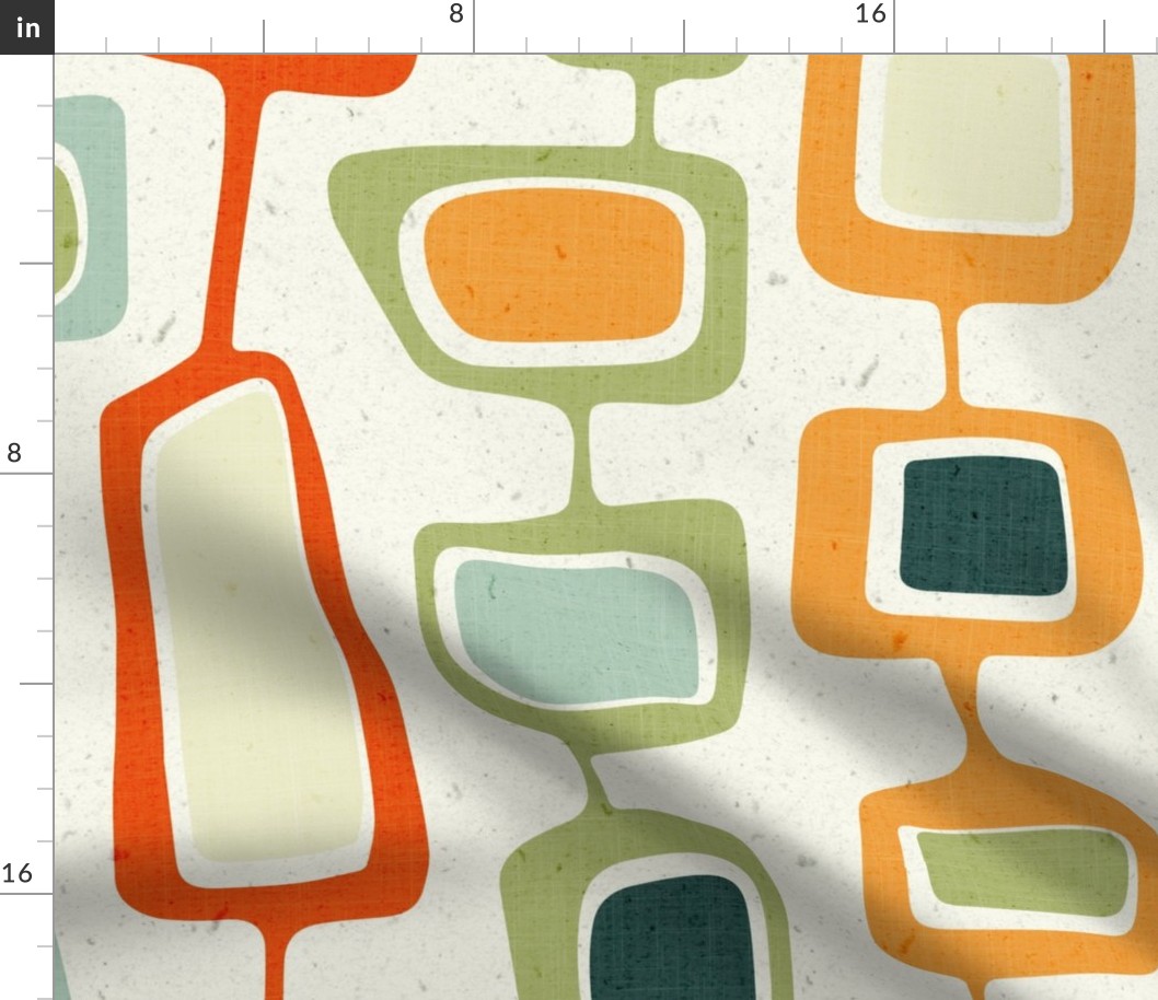 retro shapes large - mid century modern geometric - vintage light green - retro fabric and wallpaper