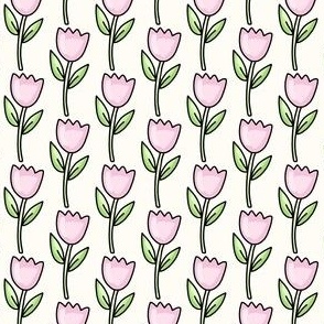 Small Scale Pink Spring Easter Tulip Flowers on Antique White