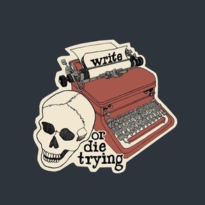 (L) Write or die Retro 12x12 Coral Typewriter and Skull on Midnight 14320372