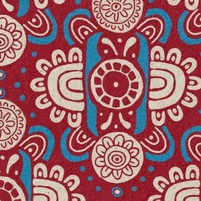 Pre-Columbian Floral // Cochineal Red and Añil Blue // Textured // Large