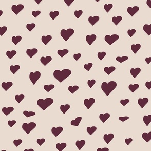 Valentines - Craisy in love pattern - passion vibes - assimetric hearts design - wine red over blush 300