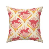 large print // Greyhound dogs Art Deco pattern coral gold