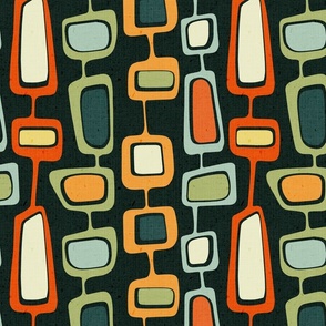 retro shapes - mid century modern geometric - vintage dark green - retro fabric and wallpaper