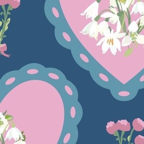 80's Country Lace Floral Hearts in Blue