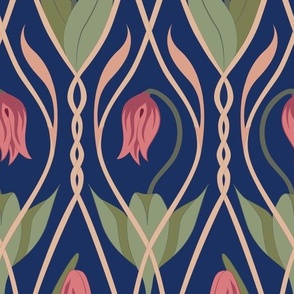 Art Nouveau tulips on blue