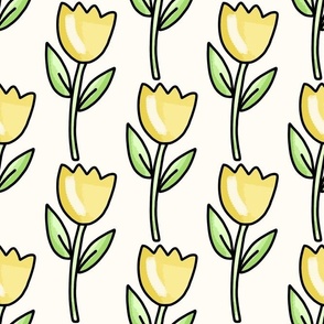 Large Scale Yellow Spring Easter Tulip Flowers on Antique White