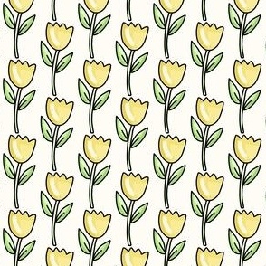 Small Scale Yellow Spring Easter Tulip Flowers on Antique White