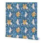 Medieval animal quartet on a blue background. Small