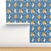 Medieval animal quartet on a blue background. Small