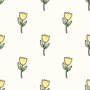 Large Scale Yellow Spring Easter Tulip Flowers on Antique White