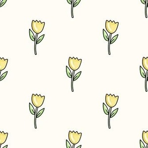 Medium Scale Yellow Spring Easter Tulip Flowers on Antique White