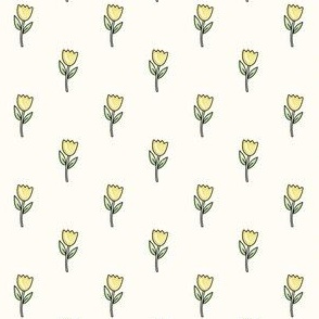 Small Scale Yellow Spring Easter Tulip Flowers on Antique White