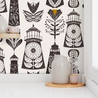 Folk Floral Light Houses (Charcoal Gray)