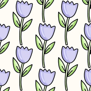 Large Scale Lavender Spring Easter Tulip Flowers on Antique White