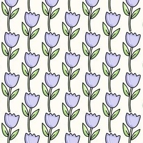 Small Scale Lavender Spring Easter Tulip Flowers on Antique White
