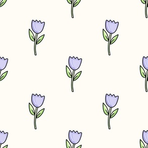 Large Scale Lavender Spring Easter Tulip Flowers on Antique White