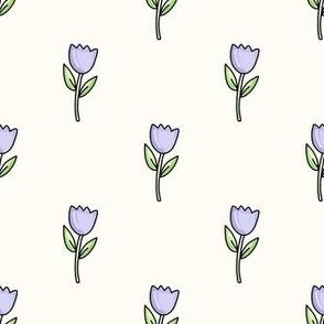 Medium Scale Lavender Spring Easter Tulip Flowers on Antique White