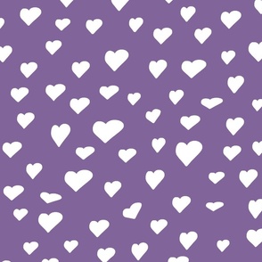 Valentines - Craisy in love pattern - passion vibes - assimetric hearts design - white over orchid purple 300