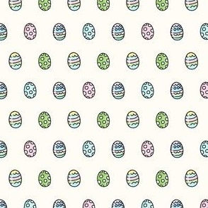 Small Scale Colorful Pastel Easter Eggs on Antique White
