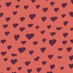 Valentines - Craisy in love pattern - passion vibes - assimetric hearts design red wine over coral 300