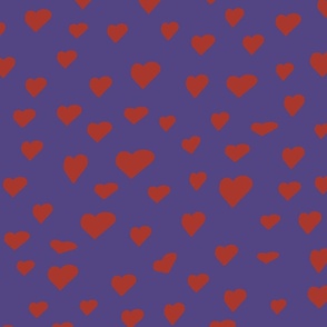 Valentines - Craisy in love pattern - passion vibes - assimetric hearts design - poppy red over plum 300