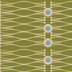 (L) Cream Wavy Lines and Dots on Moss Green