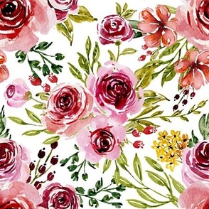 Pink and Red Rose Garden Watercolor
