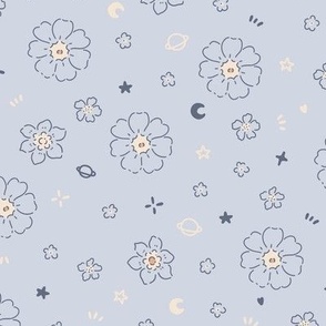 Tiny Joy Baby Nursery Kawaii / Celestial Flowers Blue