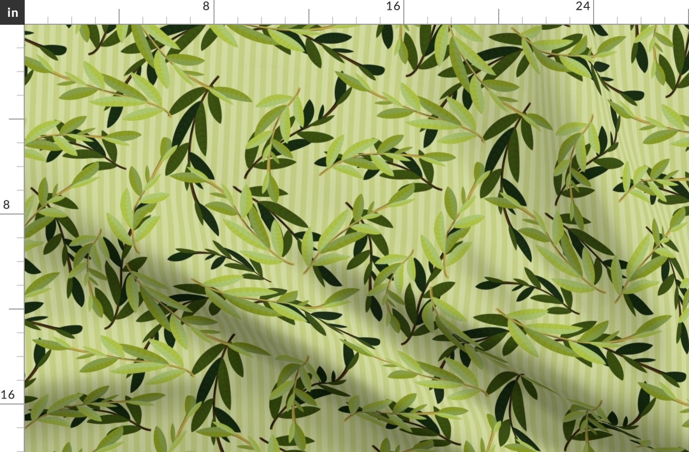Light and Dark Green Foliage on Titanite Green Pinstripes - Coordinate