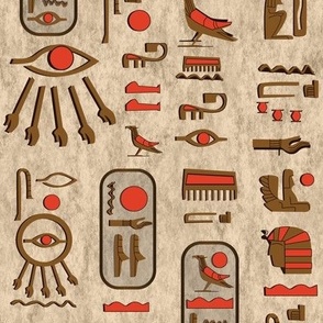 Ancient Egyptian Hieroglyphics in Red and Brown on Regency Linen Venetian Plaster