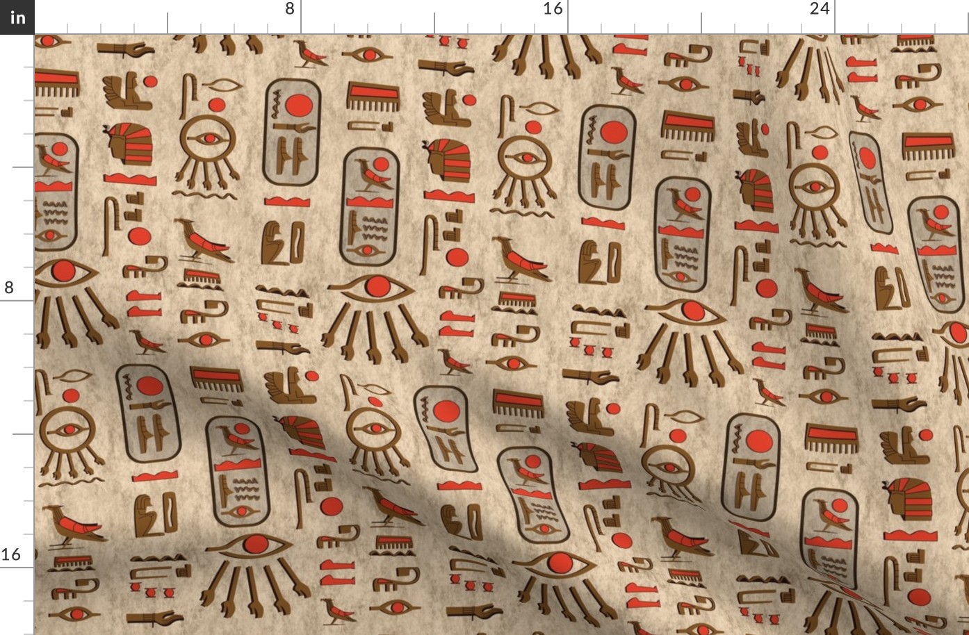 Ancient Egyptian Hieroglyphics in Red and Brown on Regency Linen Venetian Plaster