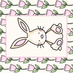 Large 27x18 Fat Quarter Panel Baby Bunny on Antique White for DIY Wall Hanging Lovey or Tea Towel