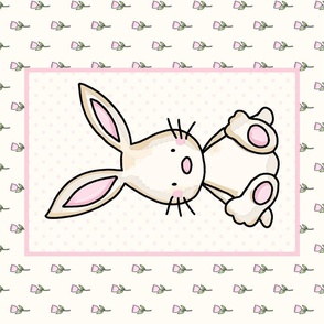 Large 27x18 Fat Quarter Panel Baby Bunny on Antique White for DIY Wall Hanging Lovey or Tea Towel