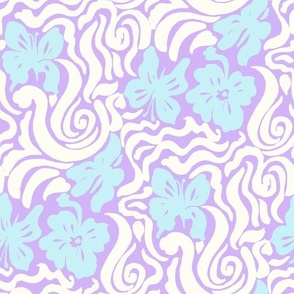 60s Bold Retro Warped Butterfly Retro floral swirl  Purple Blue white Regular Scale by Jac Slade