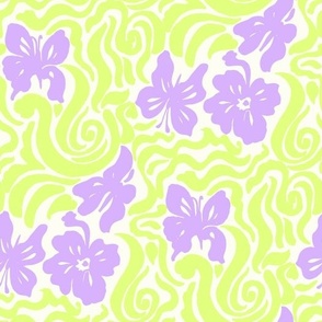 60s Bold Retro Warped Butterfly Retro floral swirl  Purple Lime Green natural white Regular Scaleby Jac Slade