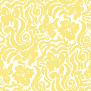60s Bold Retro Warped Butterfly Retro floral swirl Yellow Natural white Regular Scale by Jac Slade