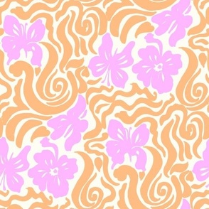Bold Retro 60s Butterfly Retro floral swirl Orange Pink  natural white Regular Scale by Jac Slade