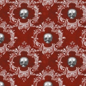Gothic Victorian Skull Damask in Dark Red