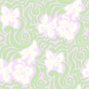 Butterfly Retro floral swirl Lilac purple green white by Jac Slade