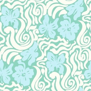60s Bold Retro Butterfly Retro floral swirl Green Blue white Regular Scale by Jac Slade