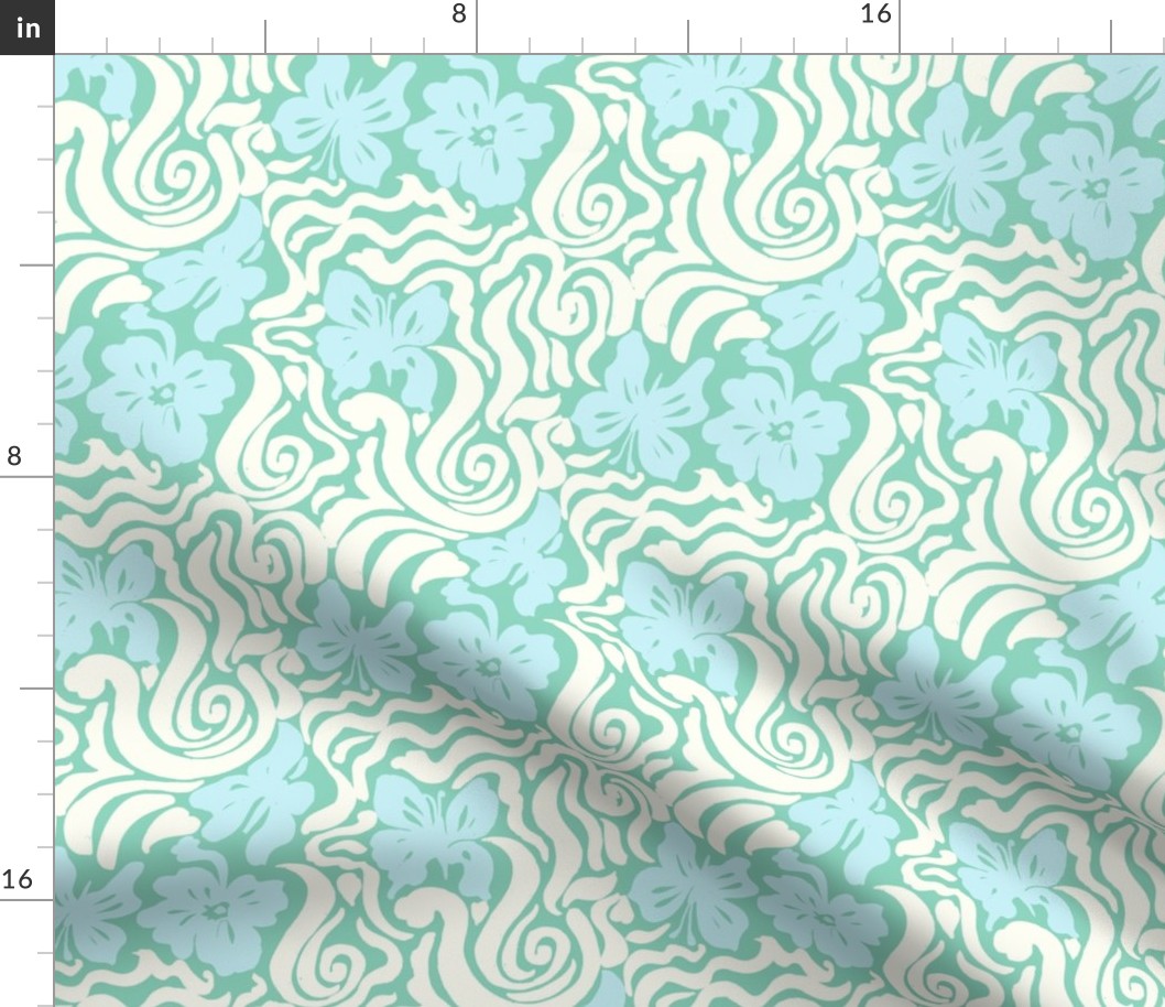 60s Bold Retro Butterfly Retro floral swirl Green Blue white Regular Scale by Jac Slade