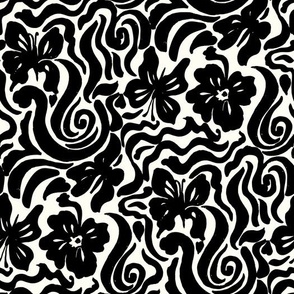 60s Bold Retro Butterfly Retro floral swirl Black and white Regular Scale by Jac Slade