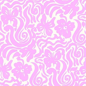 Butterfly Retro floral swirl Candy Pink Natural white by Jac Slade