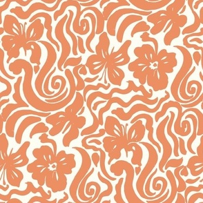 Butterfly Retro floral swirl Burnt Sienna Brown Natural white Regular Scale by Jac Slade